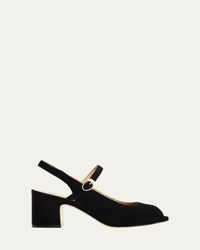 Bernardo Suede Mary Jane Peep Slingback Pumps In Black