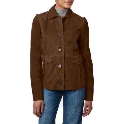 Bernardo Suede Shirt Jacket In Chestnut