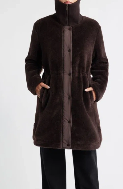 Bernardo Super Soft Faux Shearling Coat In Brown