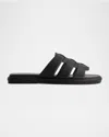 Bernardo Tamer Caged Leather Slide Sandals In Black Glove Leather