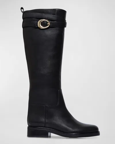 Bernardo Tanner Leather Buckle Riding Boots In Black Antique Calf