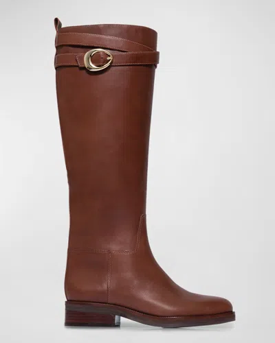 Bernardo Tanner Leather Buckle Riding Boots In Brown