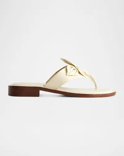 Bernardo Taormina Leather Flower Thong Sandals In Eggshell Glove Leather