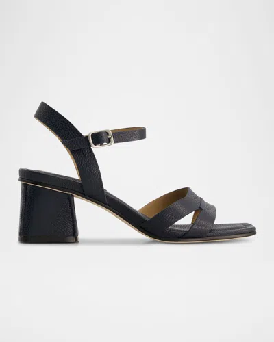 Bernardo Tarra Leather Ankle-strap Sandals In Navy Tumbled Calf