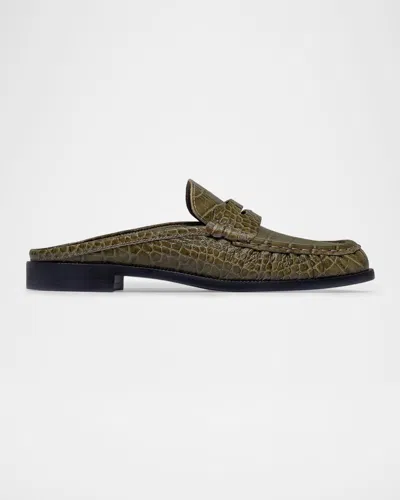 Bernardo Tilda Leather Penny Loafer Mules In Dark Olive