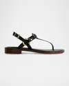 Bernardo Tuni Leather Thong Slingback Sandals In Black Antique Calf