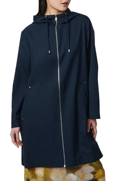 Bernardo Water Resistant Hooded Long Raincoat In Navy