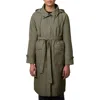 Bernardo Water Resistant Tie Belt Packable Raincoat In Army Green