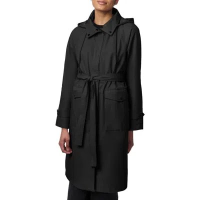Bernardo Water Resistant Tie Belt Packable Raincoat In Black