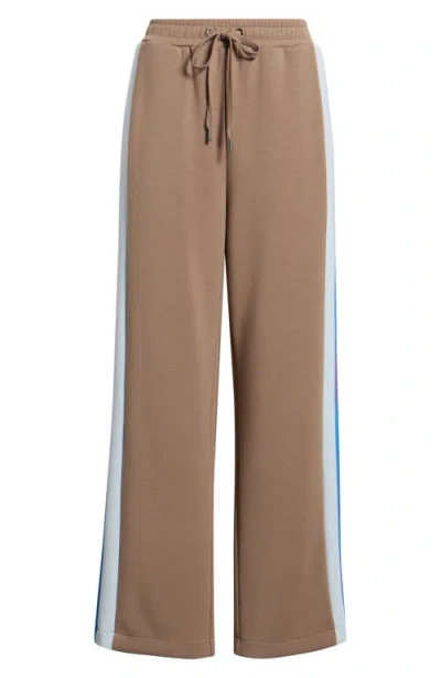Bernardo Wide Leg Side Zip Track Pants In Desert Taupe/evening Blue