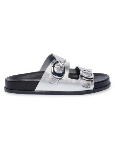Bernardo Evie Leather Footbed Sandals In Silver
