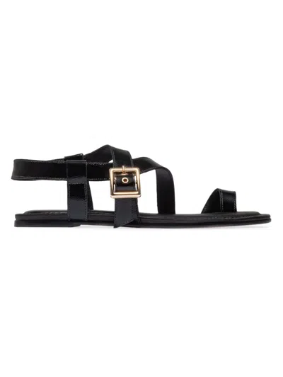 Bernardo Hartshorn Crinkle Leather Toe-ring Sandals In Black