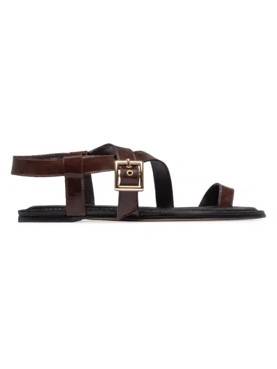 Bernardo Hartshorn Crinkle Leather Toe-ring Sandals In Brown