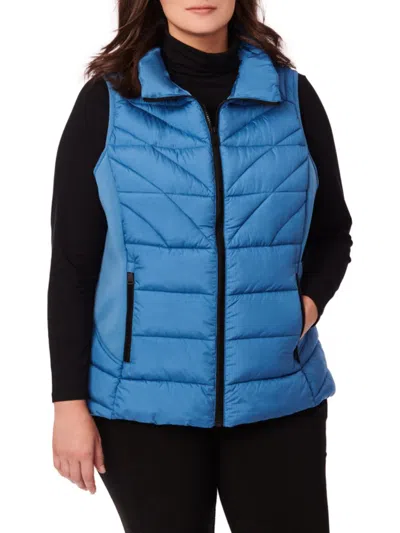 Bernardo Women's Plus Solid Quilted Puffer Vest In Blue