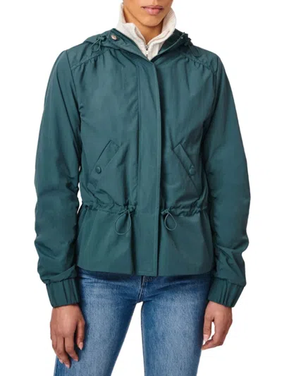 Bernardo Women's Solid Peplum Hooded Rain Jacket In Galactic Teal