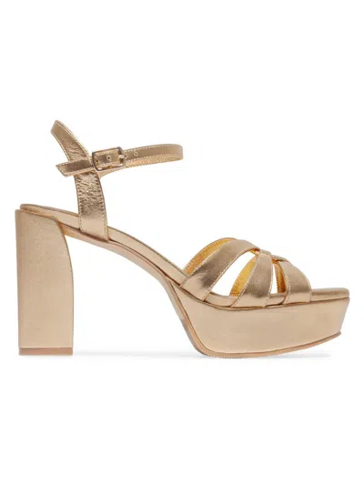 Bernardo 95mm Vittoria Leather Platform Sandals In Gold