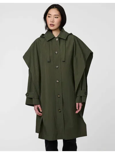 Bernardo Woven Cape Rain Coat In Green