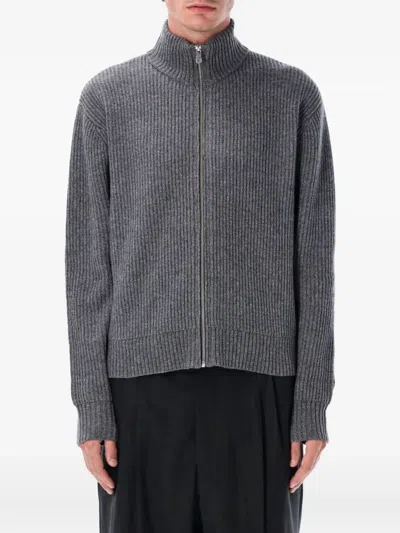 Berner Kuhl Drained Ribbed Zip-up Cardigan In Gray