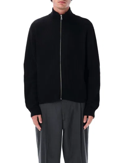 Berner Kuhl Drained Ribbed Zip-up Cardigan In Black