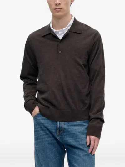 Berner Kuhl Long-sleeve Wool Polo Shirt In Brown