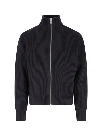 Berner Kuhl Ribbed Zip Front Mock Neck Sweater In Blue