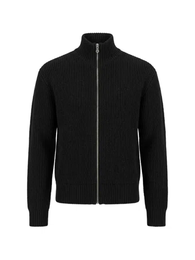 Berner Kuhl Ribbed-knit Zip-up Cardigan In Black