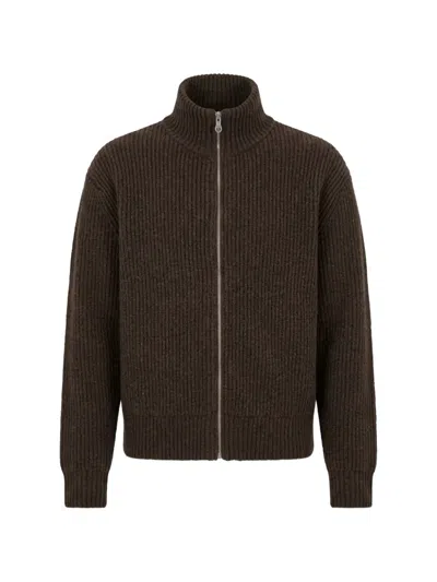 Berner Kuhl Shrunk Full Zip Ribbed-knit Sweater In Brown