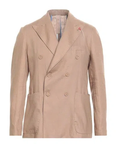 Bernese Milano Man Blazer Camel Size 42 Linen In Sand