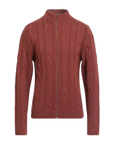Bernese Milano Man Cardigan Brick Size 3xl Wool, Modal In Red