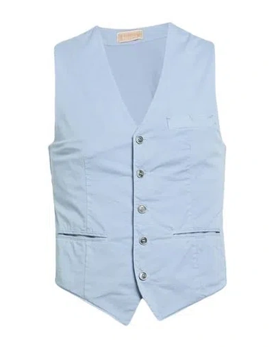 Bernese Milano Man Tailored Vest Light Blue Size 36 Cotton, Elastane