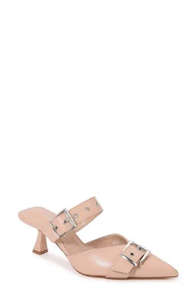 Berness Archer Pointed Toe Kitten Heel Mule In Beige