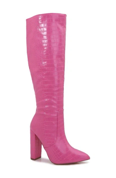 Berness Aster Croc Embossed Boot In Hot Pink
