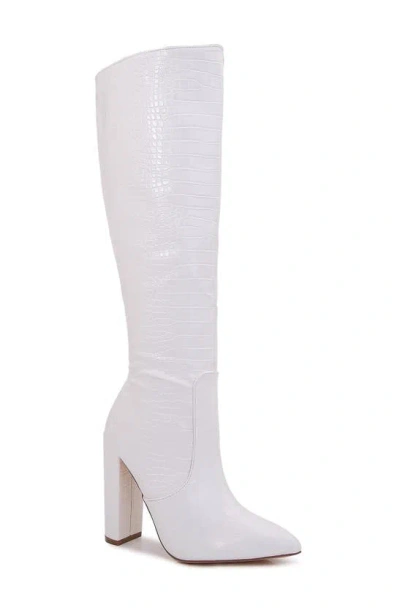 Berness Aster Croc Embossed Boot In White