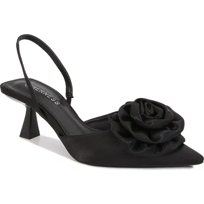 Berness Camellia Satin Rose Slingback Kitten Heel Pump In Black