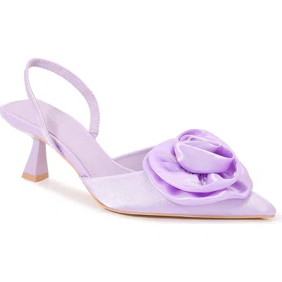 Berness Camellia Satin Rose Slingback Kitten Heel Pump In Purple