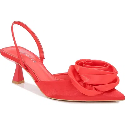 Berness Camellia Satin Rose Slingback Kitten Heel Pump In Red