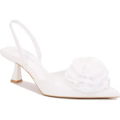 Berness Camellia Satin Rose Slingback Kitten Heel Pump In White