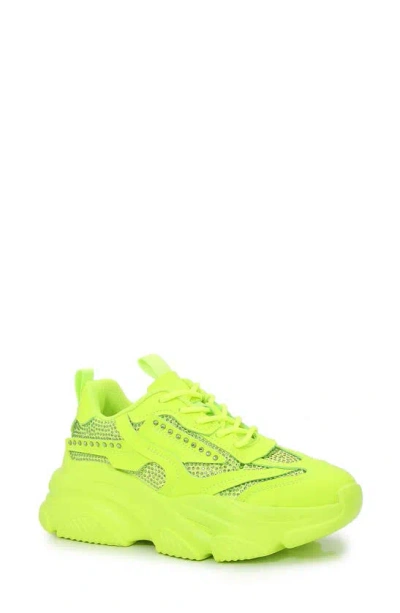 Berness Charlee Rhinestone Sneaker In Neon Yellow
