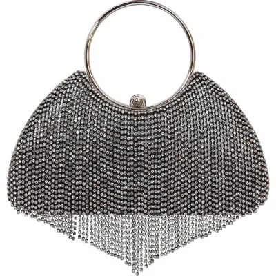 Berness Circle Handle Rhinestone Fringe Clutch In Black/ Silver