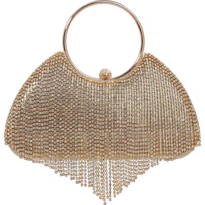 Berness Circle Handle Rhinestone Fringe Clutch In Gold