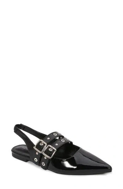 Berness Fabiola Double Buckle Pointed Toe Slingback Flat In Black