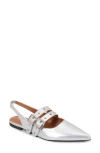 Berness Fabiola Double Buckle Pointed Toe Slingback Flat In Silver