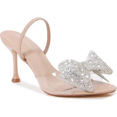 Berness Fonda Crystal Embellished Bow Sandal In Metallic