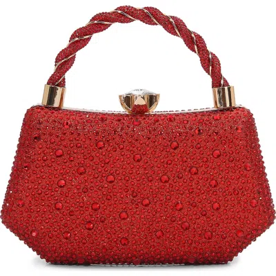 Berness Hexagon Rhinestone Clutch In Red