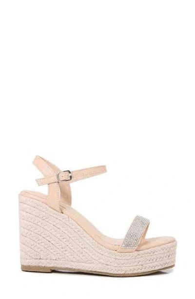 Berness Jacinta Rhinestone Epsadrille Wedge Platform Sandal In Beige