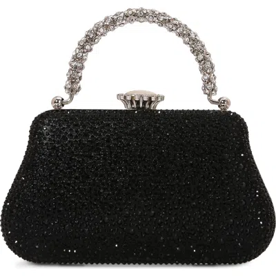 Berness Jewel Handle Rhinestone Clutch In Black