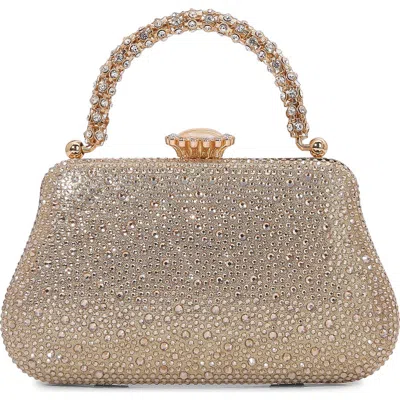 Berness Jewel Handle Rhinestone Clutch In Gold