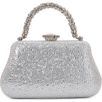 Berness Jewel Handle Rhinestone Clutch In Silver