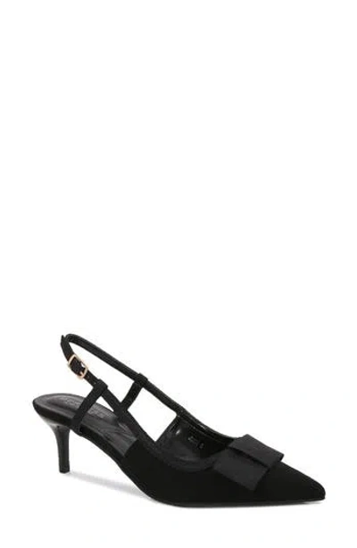 Berness June Bow Pointed Toe Slingback Kitten Heel Pump In Black