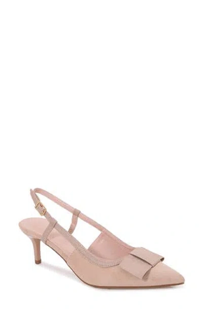Berness June Bow Pointed Toe Slingback Kitten Heel Pump In Neutral